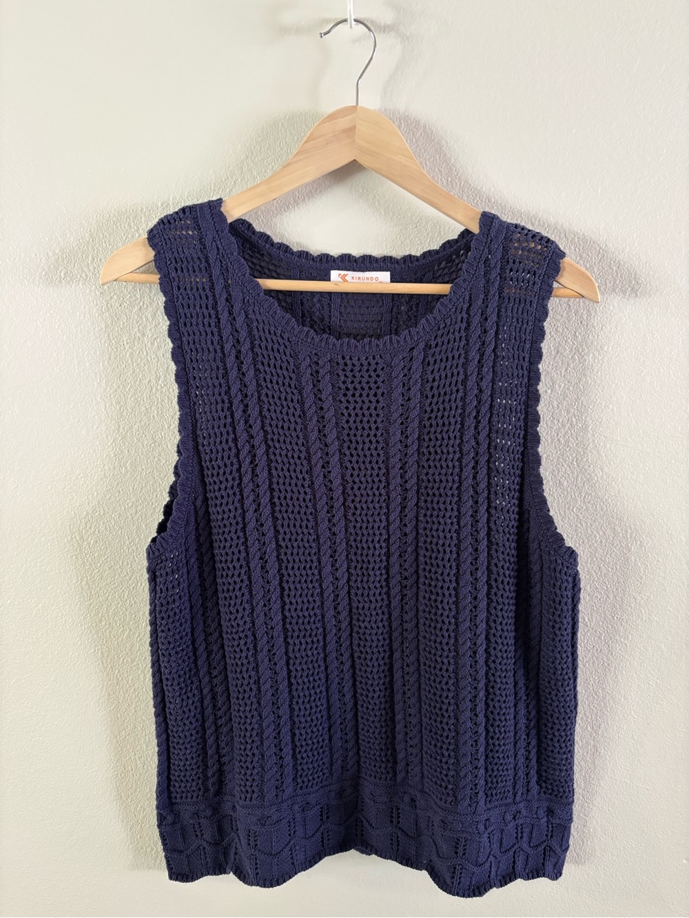 Kensie Navy Crochet Knit Tank Top